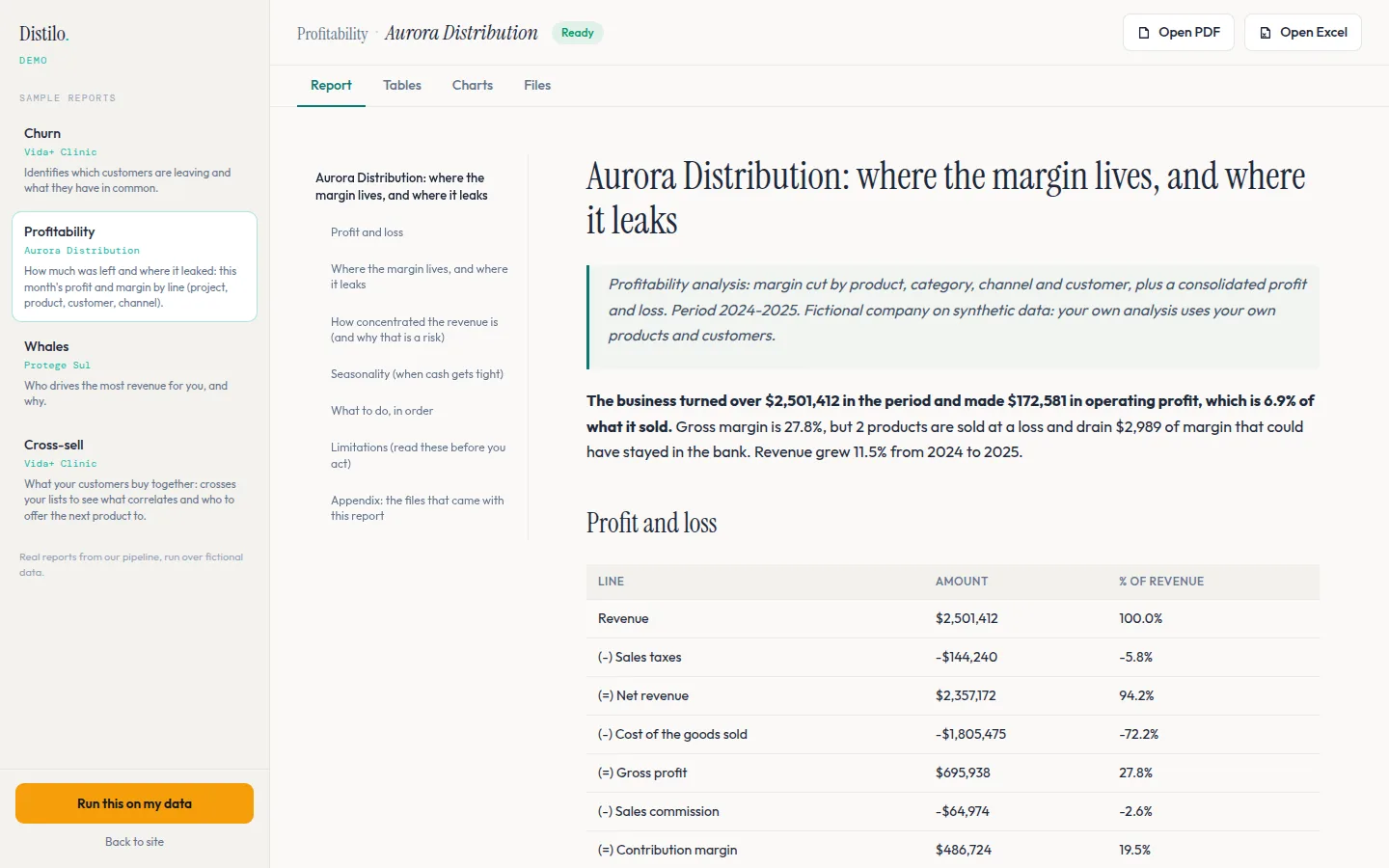 Distilo profitability report: where the margin lives and where it leaks